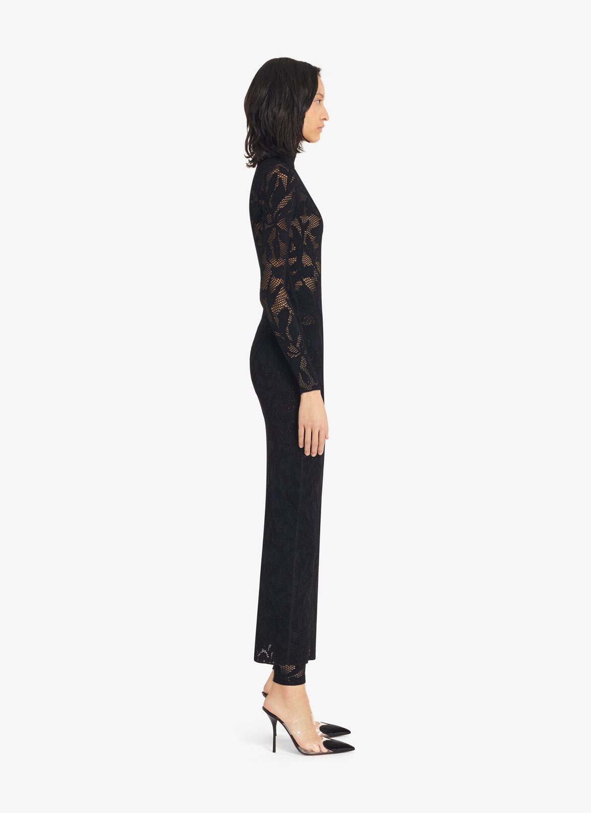 Long dress in strech lace ALAÏA BLACK LONG DRESS IN STRECH LACE